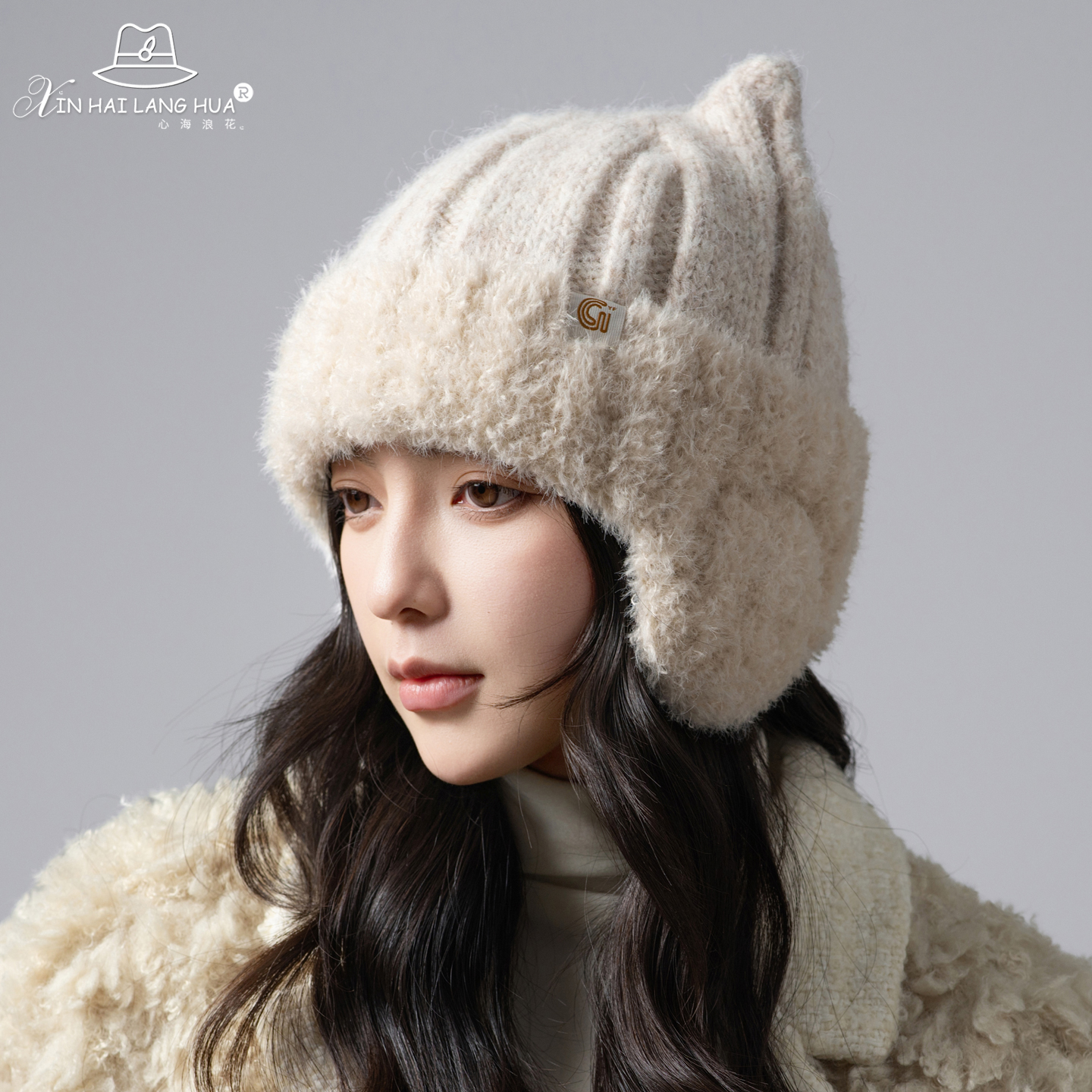 可爱猫耳朵毛线帽子女秋冬季