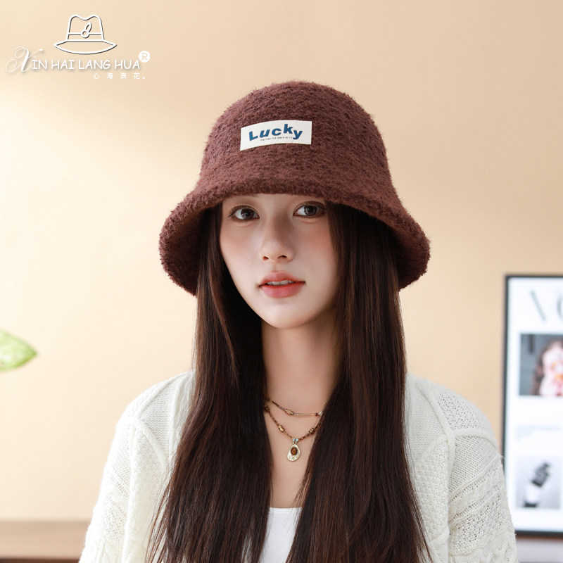 字母贴标设计保暖渔夫帽女秋冬新款简约百搭毛绒防寒毛绒水桶盆帽,服饰配件/皮带/帽子/围巾,帽子,淘宝优惠券,粉丝福利购,淘宝优惠卷
