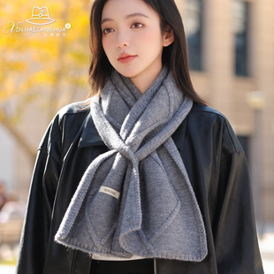 高级感高品质针织毛线围巾女秋冬季保暖百搭软糯穿插围脖短款护颈