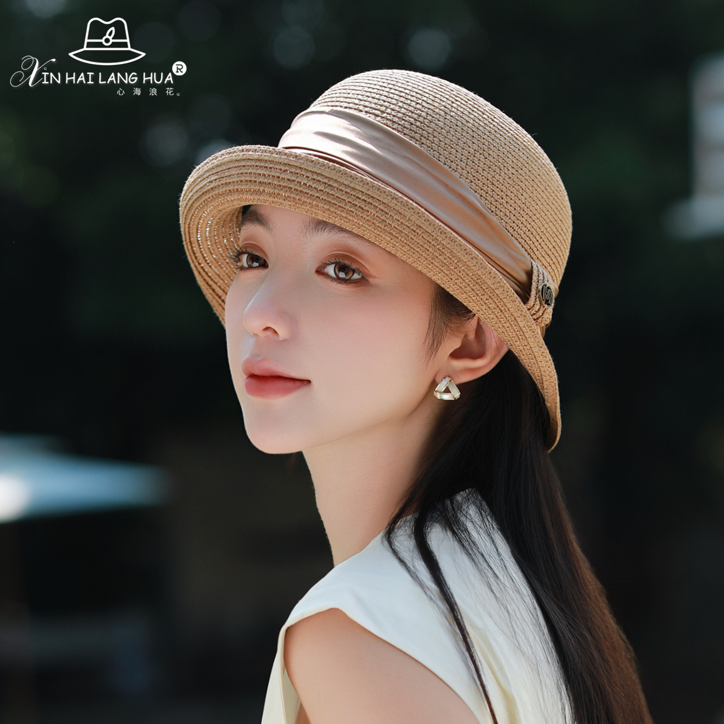 夏季新款草帽女复古卷边防晒帽