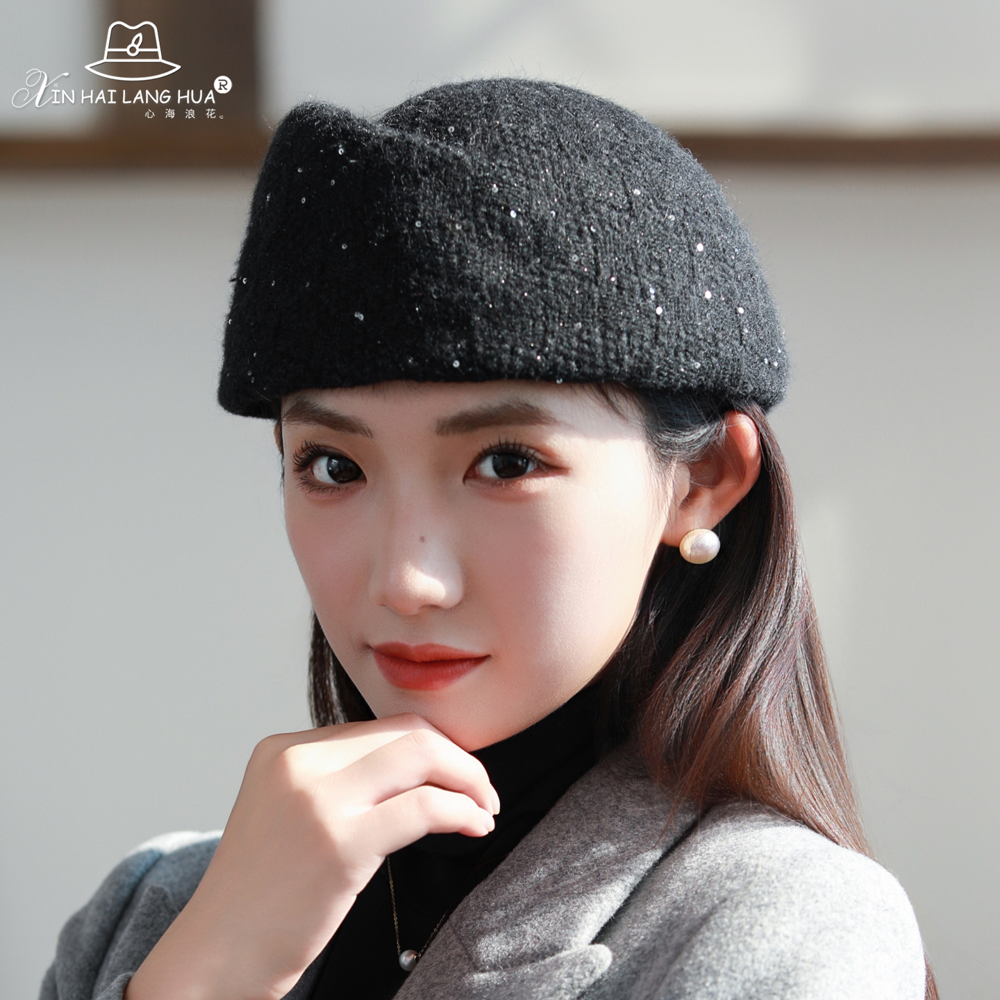 针织贝雷帽秋冬新款百搭显脸小