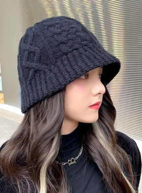 网红毛线帽子女秋冬季羊毛百搭保暖日系显脸小针织水桶盆帽渔夫帽