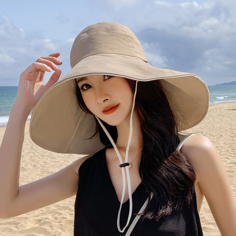 超大檐帽子女夏天防紫外线双面渔夫帽韩版防晒遮阳帽可折叠太阳帽