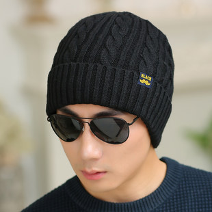 Men's winter hat, knitted woolen demi-season warm scarf with hood, Korean style