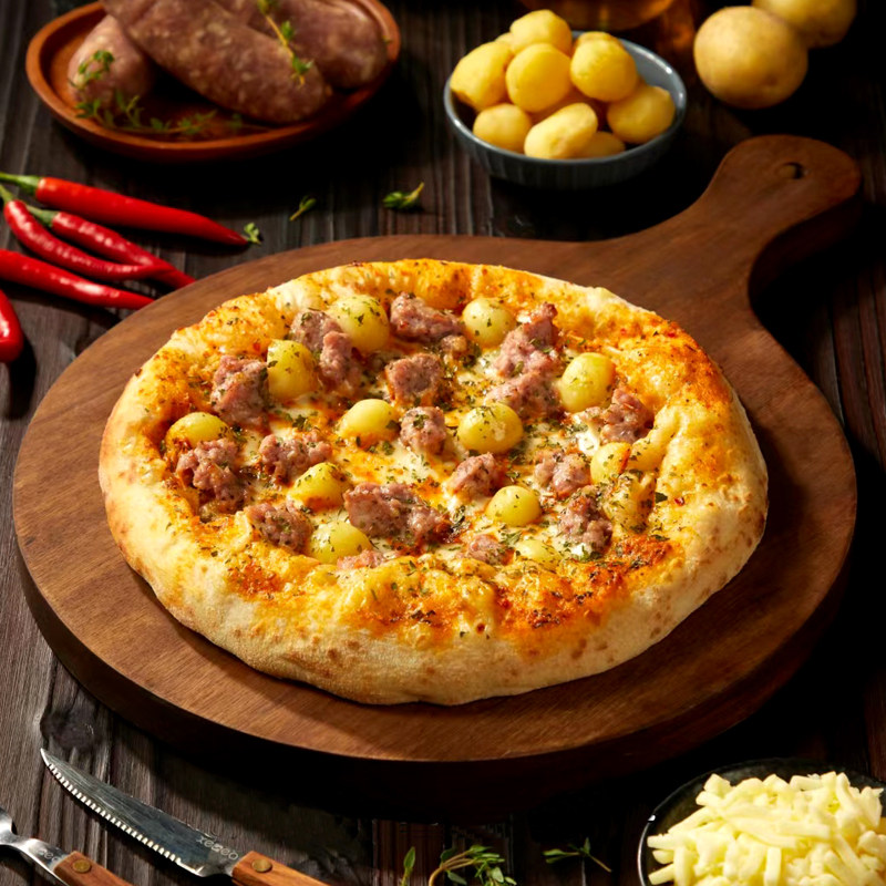 西餐芝士披萨火腿拼盘一尺花园实木餐具摆盘商用堂食肉盘子出餐盘,餐饮具,餐用托盘,淘宝优惠券,粉丝福利购,淘宝优惠卷