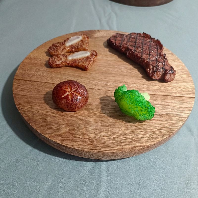 火锅装盘刺身五花肉圆盘山葵烤肉冷切肉釜山韩式拼盘实木圆形案板