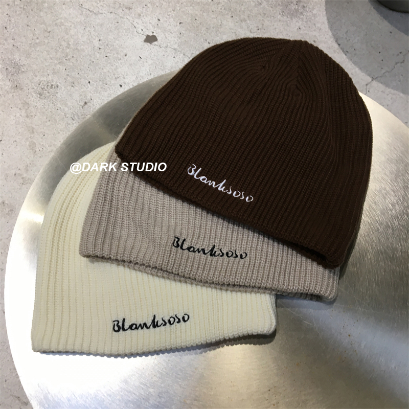 毛线帽护耳字母针织大头围百搭