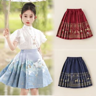 半身裙夏季 中国风汉服古风小女孩唐装 2025新款 女童马面裙儿童套装