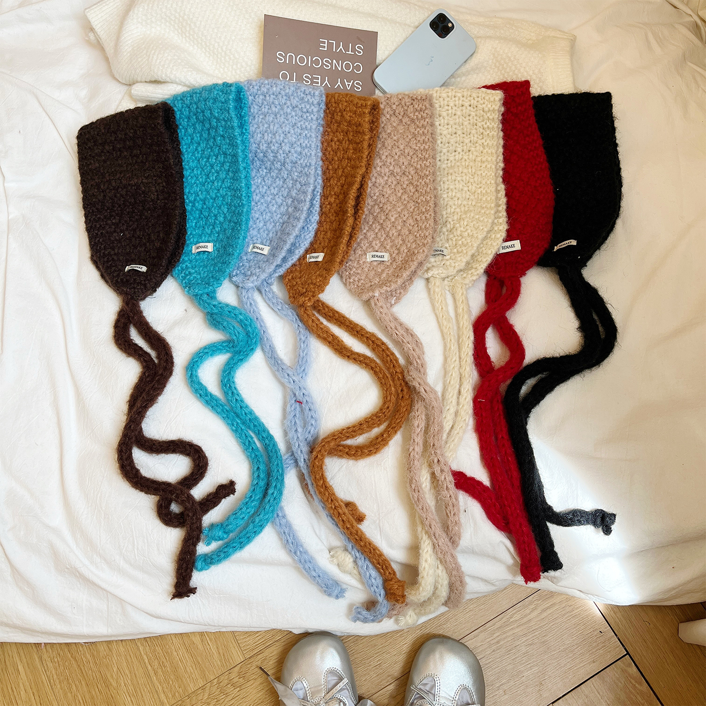 时髦单品纯色毛线系带小围脖女2025秋冬季耳罩保暖护耳针织耳包套