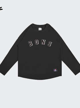 BOUNCE官方BONS2021字母长袖T恤立体印花圆领运动休闲宽松长袖男