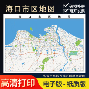 2026新款海口市区城区地图办公室挂图高清壁贴超大装饰画定制