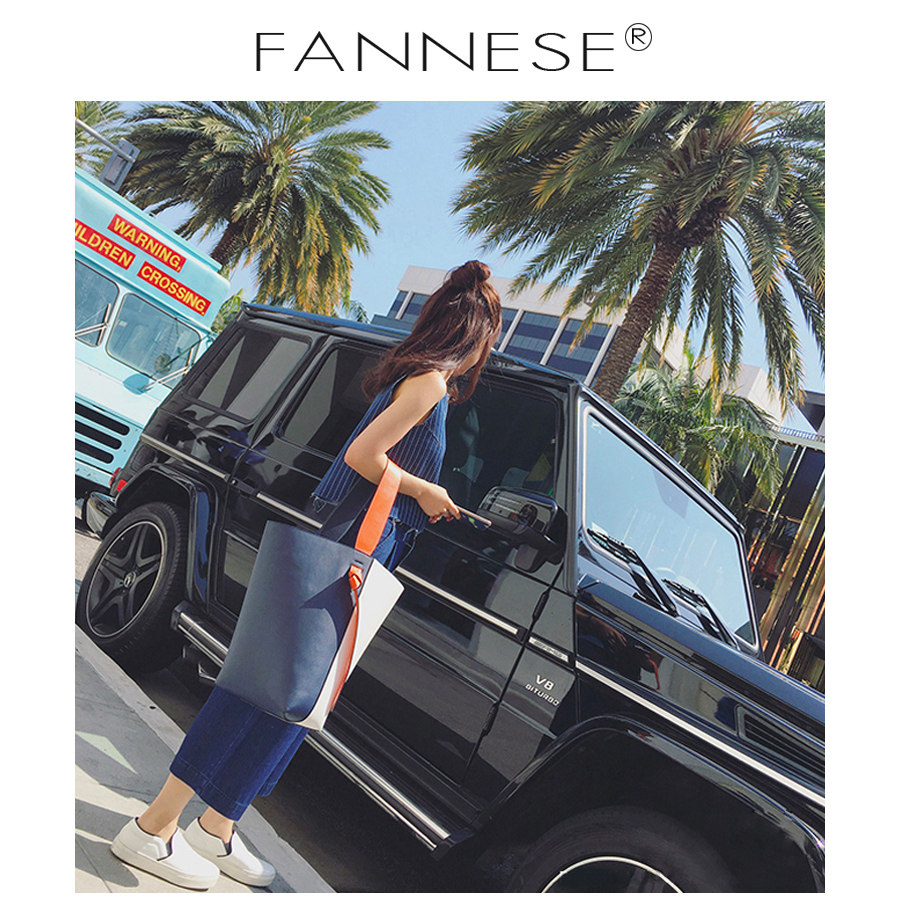 2020新款拼色水桶包撞色真皮大容量女包手提包时尚大包包托特牛皮