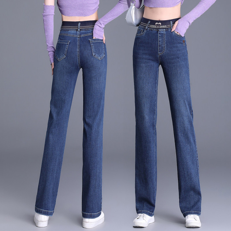 逸阳2026新款女裤春秋品牌折扣店牛仔裤弹力修身松紧腰直筒长裤子