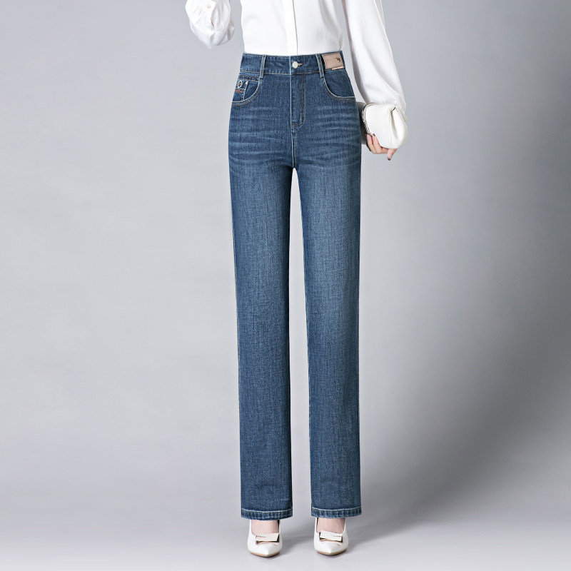 逸阳女裤2026新款春秋品牌牛仔裤时尚修身高腰显瘦直筒弹力长裤子