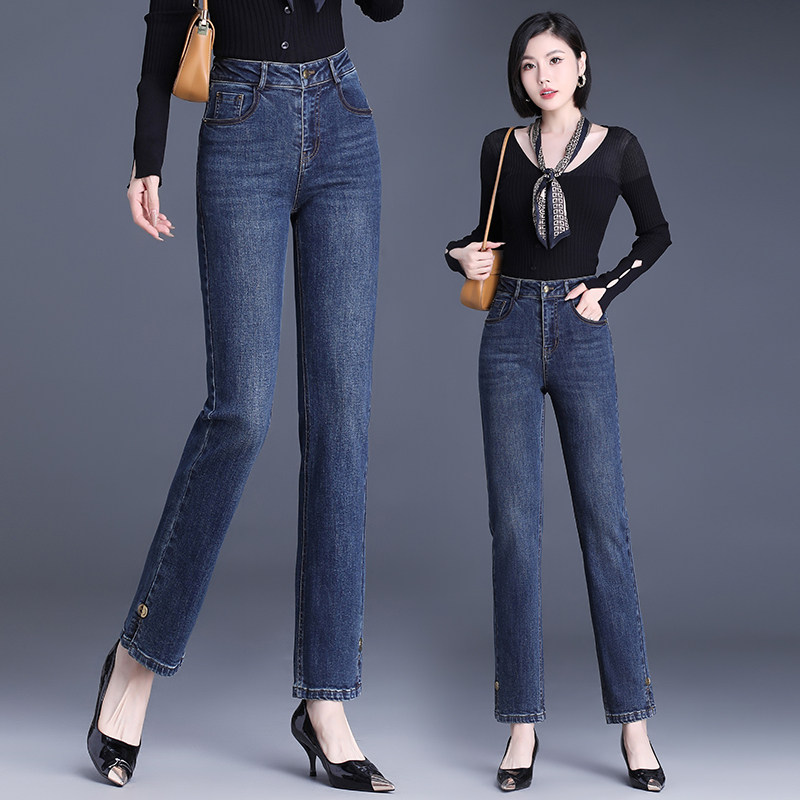 逸阳女裤2026春秋季新款品牌牛仔裤高腰小个子直筒百搭九分烟管裤