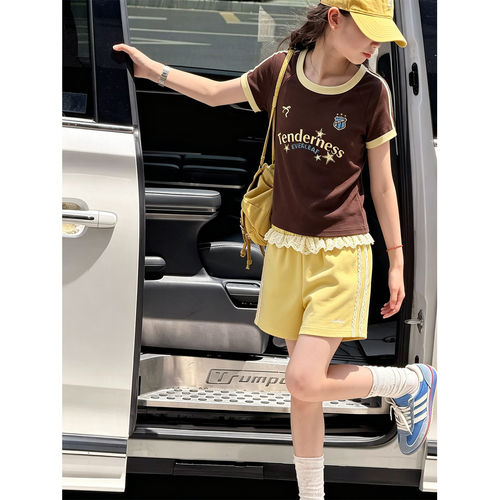 壹妈女大童美式字母短袖T恤
