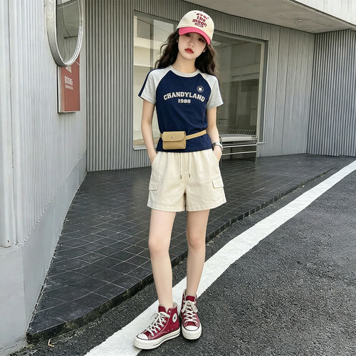 壹妈童装藏蓝色短袖T恤夏季薄款2026新款