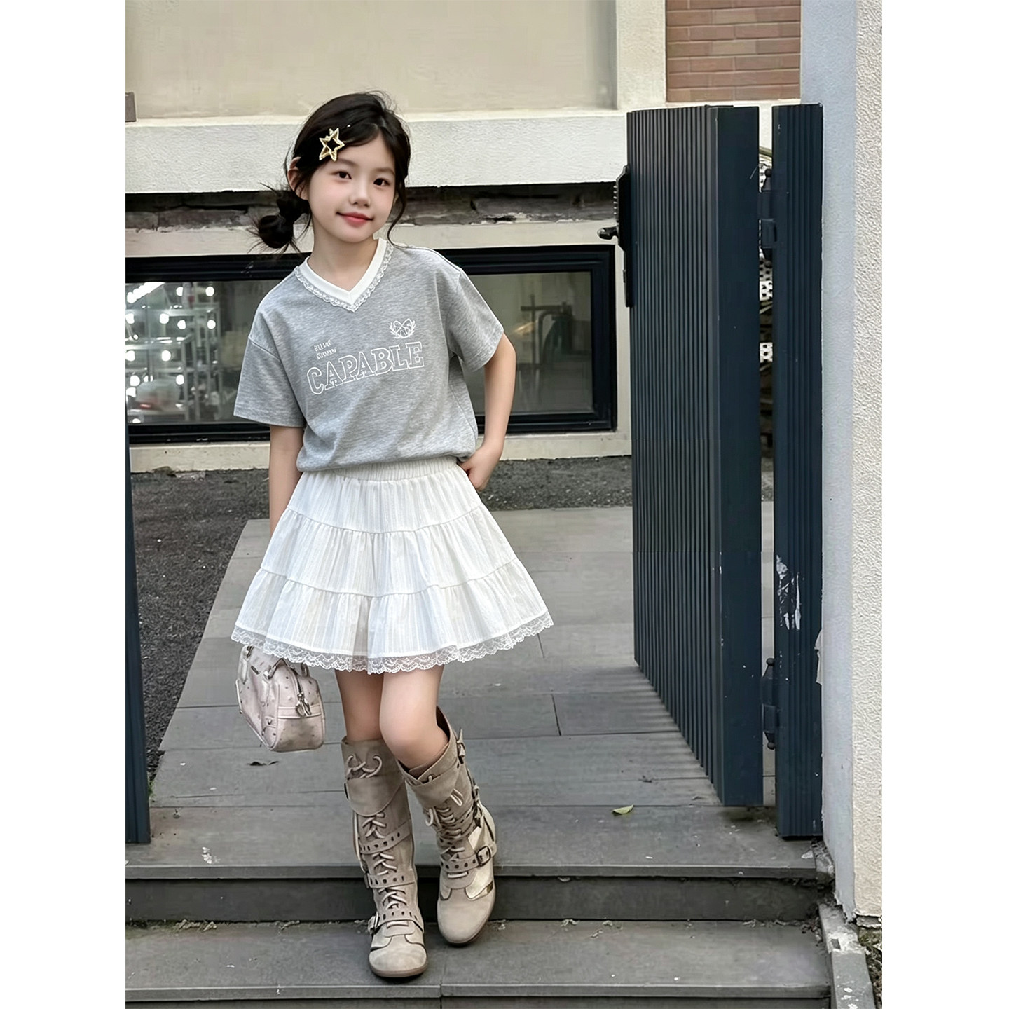 壹妈夏季女初中生蛋糕裙两件套图片