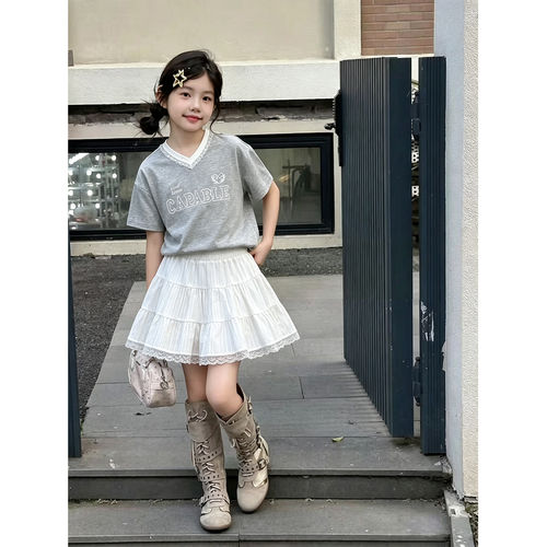 壹妈夏季女初中生蛋糕裙两件套