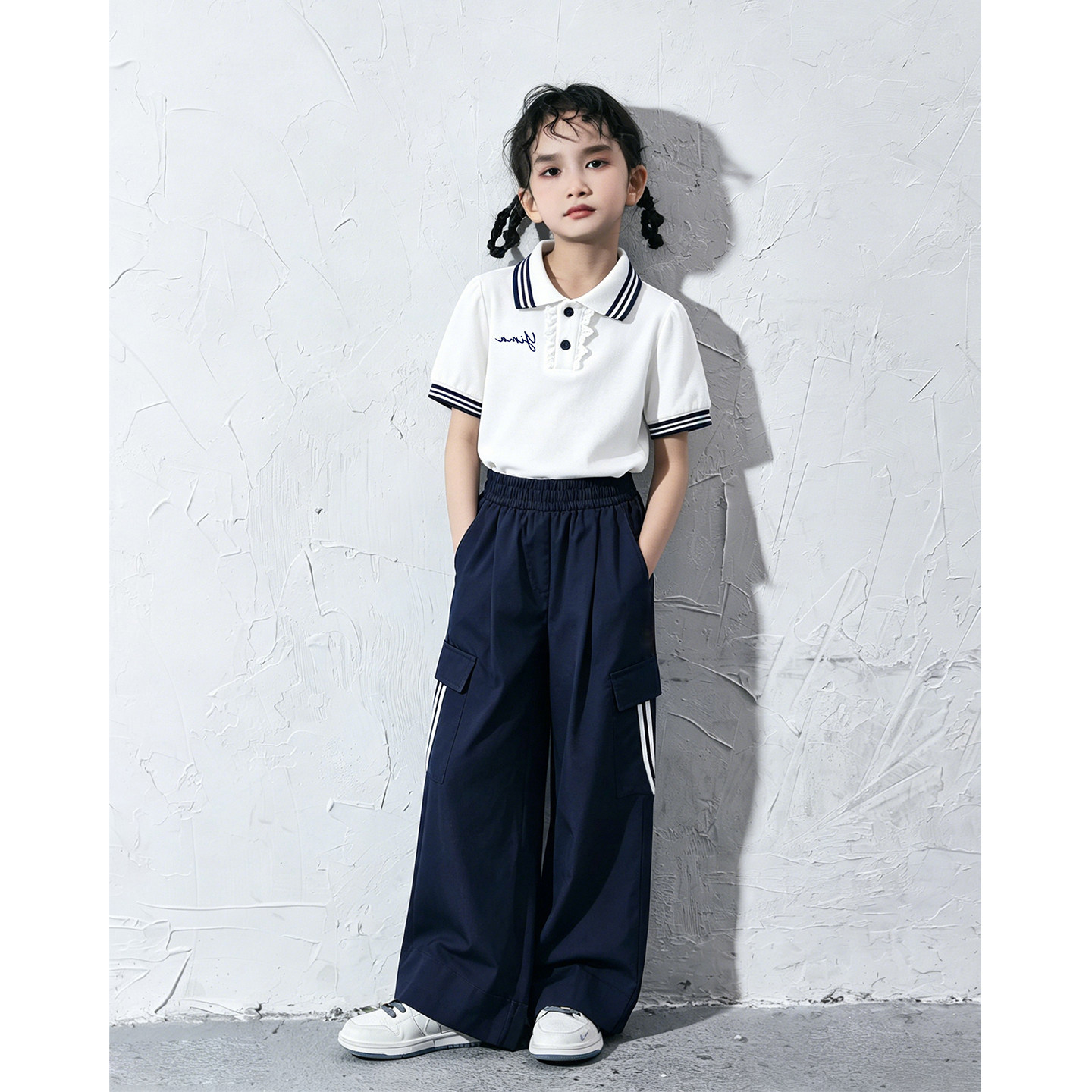 壹妈女中大童夏季polo领运动套装