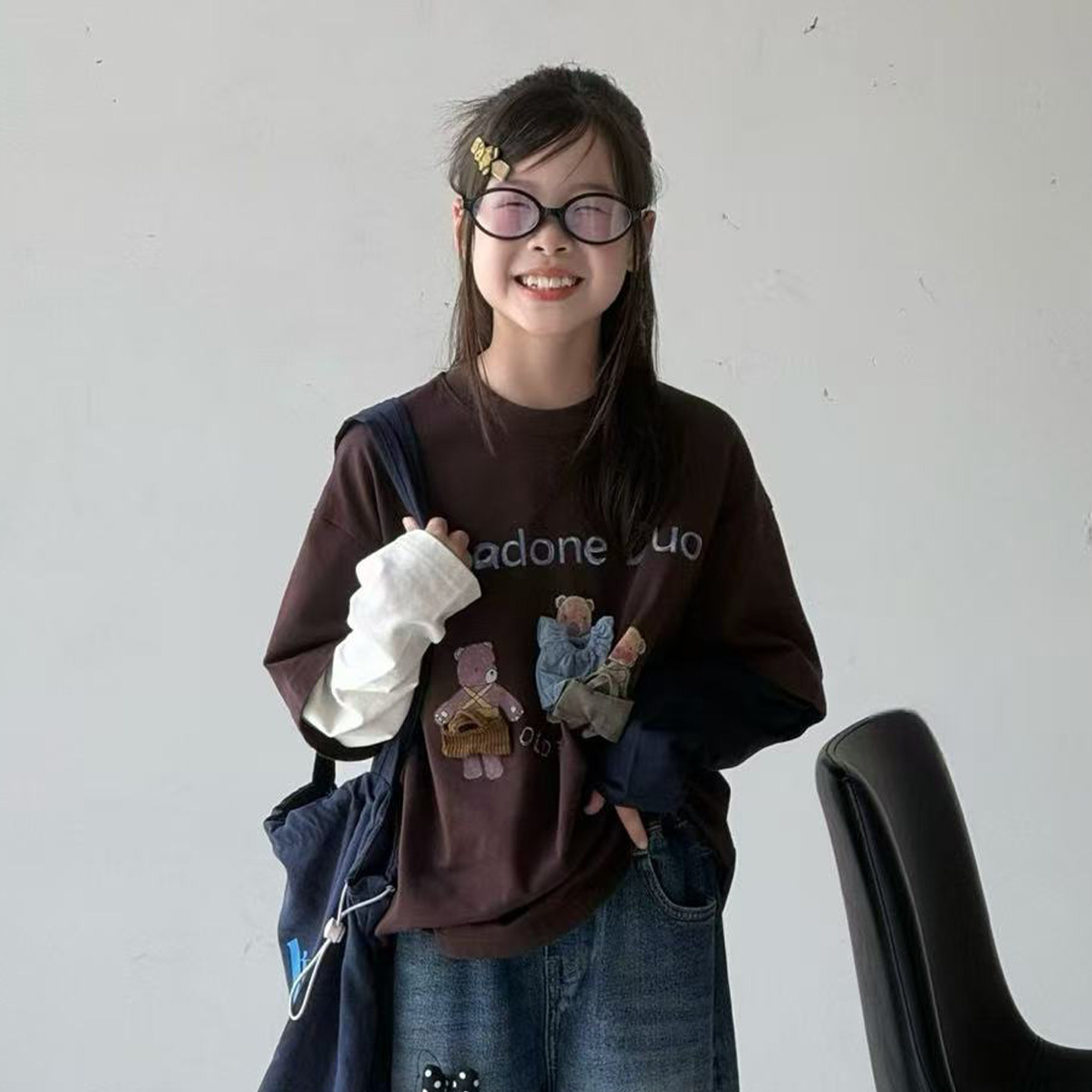 壹妈女中大童秋季上衣牛仔裤套装图片