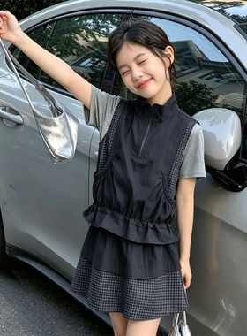 壹妈女大童夏假两件格纹两件套