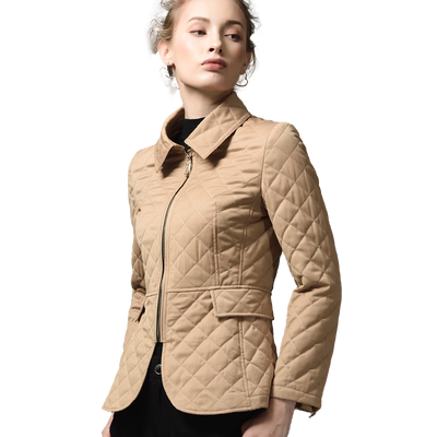 艾薇女士菱形格polo领保暖薄棉衣