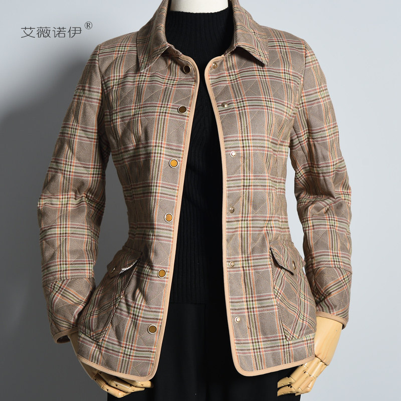 艾薇诺伊英伦格子冬装新款薄棉衣女韩版修身气质显瘦棉服保暖外套