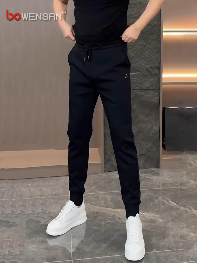 高端男士休闲裤2025新款春秋冬季欧货加绒男裤束脚运动卫裤子男款