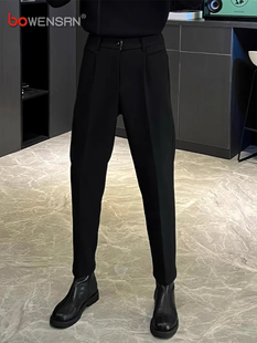 欧货商务西裤男士2025新款春秋冬季加绒痞帅小直筒休闲男裤子男款