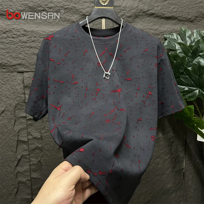 高级感痞帅短袖t恤男士2025新款夏季欧洲站潮流宽松半袖体恤男款