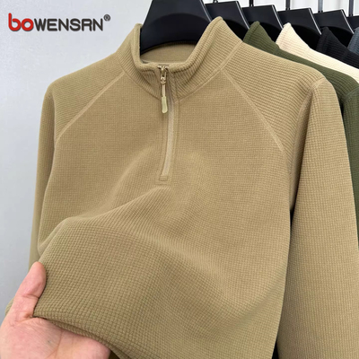 高端加绒加厚卫衣男士秋冬季2025新款半拉链立领男卫衣打底衫男款