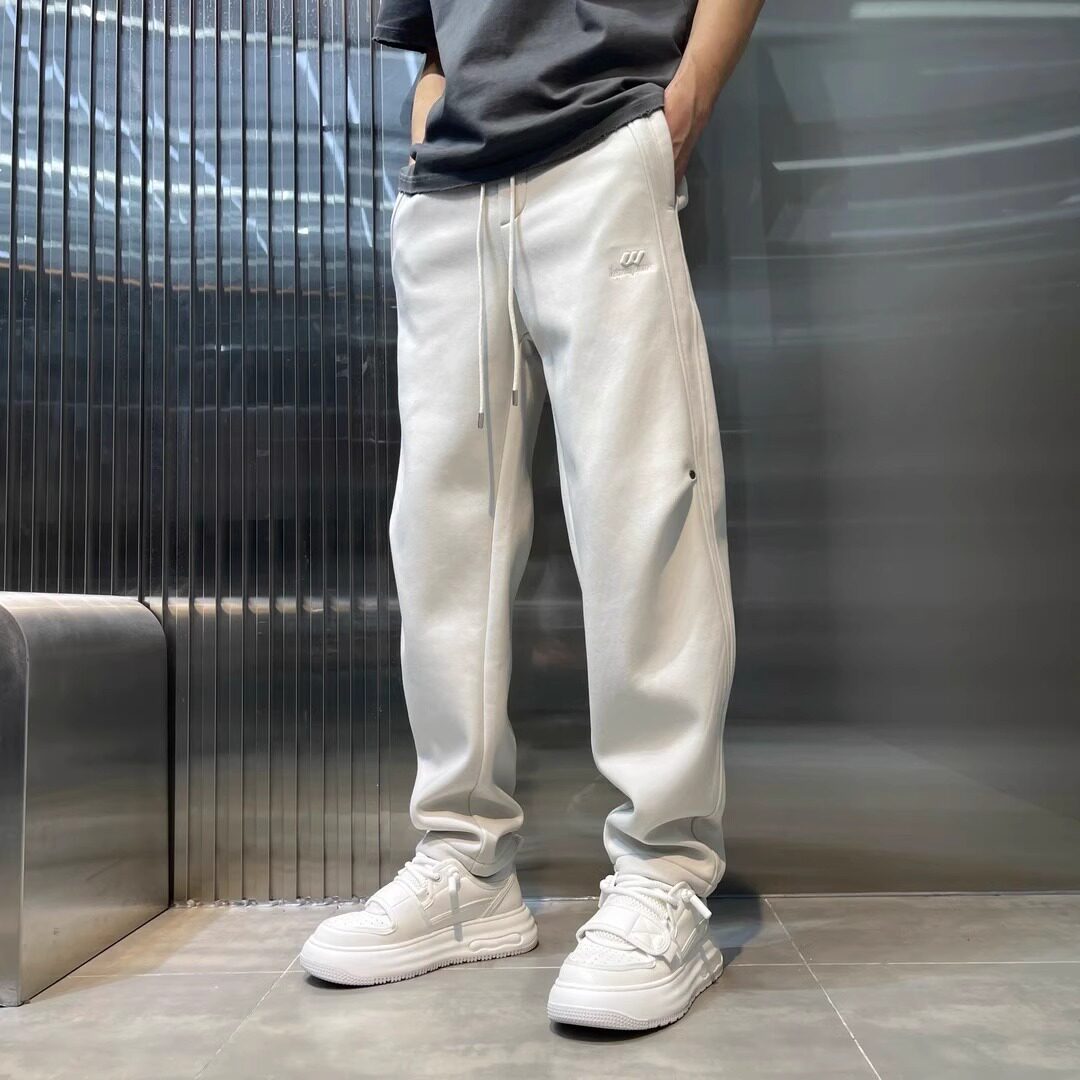 thumbnail for High-end curved blade sweatpants for men, 2026 new winter fleece-lined thickened men's pants, straight-leg roguish cool pants, men's autumn and spring