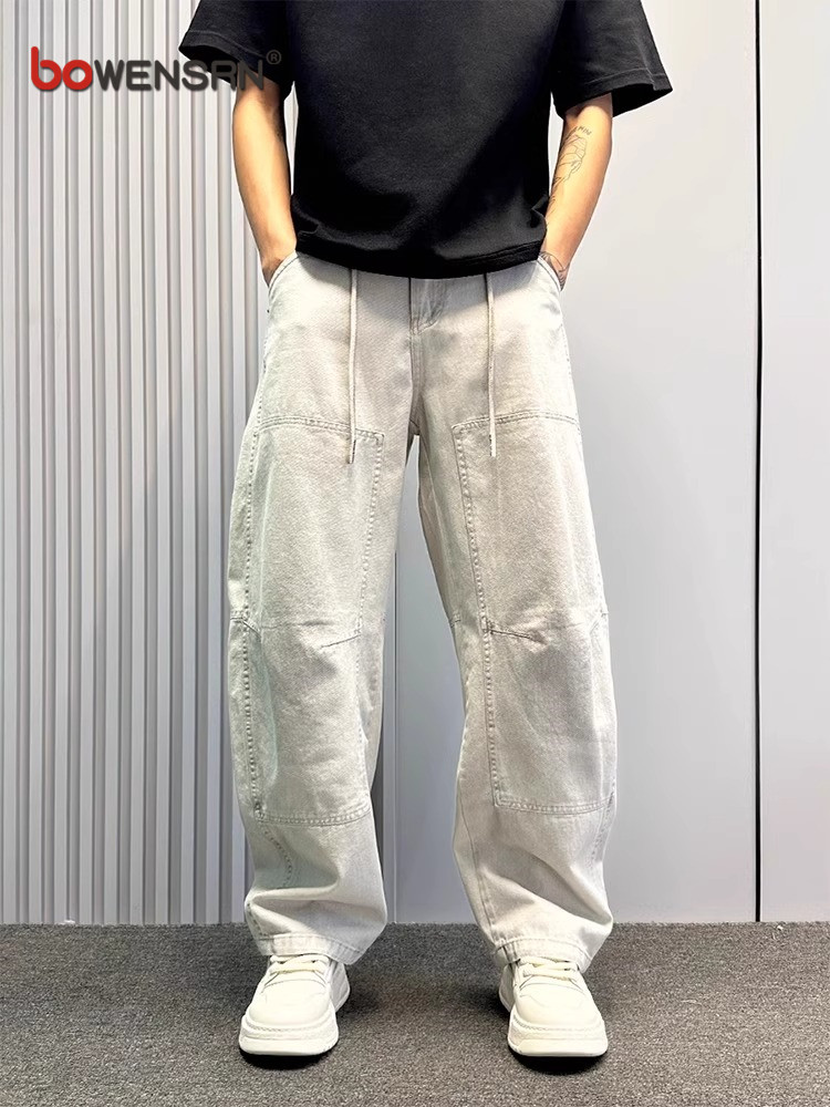 设计感弯刀牛仔裤男士2025新款夏季薄款男裤直筒阔腿休闲裤子男款