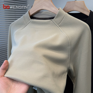 男士 t恤男款 2025新款 磨毛长袖 秋冬季 高级感德绒一字半高领打底衫