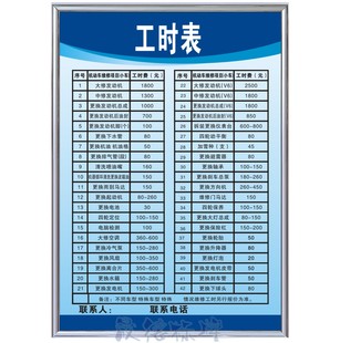 汽修 厂工时表4S店修车修理价目表制度标语牌二类三类汽修厂上墙