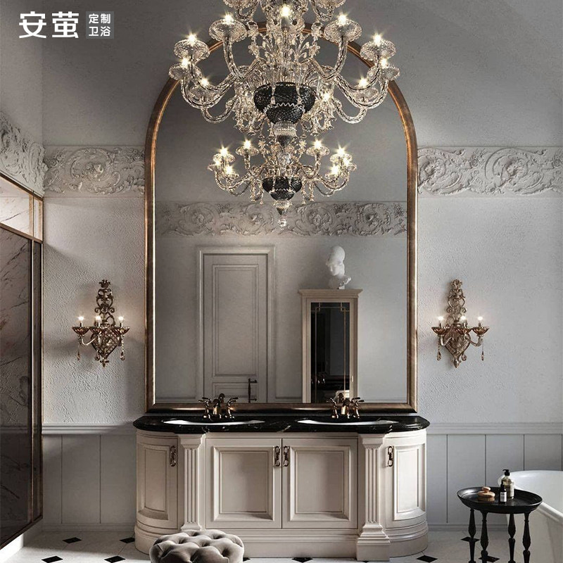 欧式轻奢风落地浴室柜定制实木洗漱台美法式卫生间洗手脸面池双盆