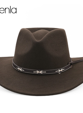 Denla纯羊毛大檐西部牛仔礼帽女秋冬百搭户外防紫外线藏族帽子男