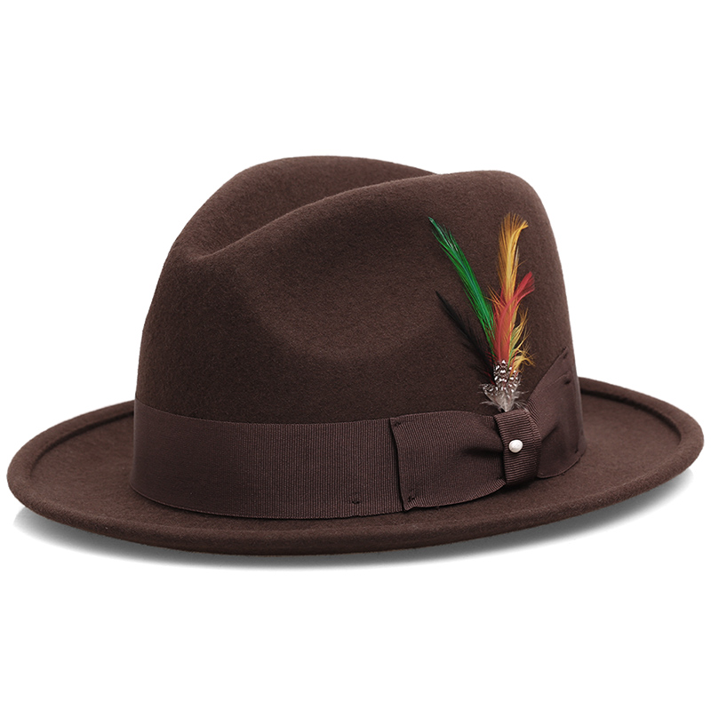 帽子韩版英伦圆顶卷边驼色羊毛