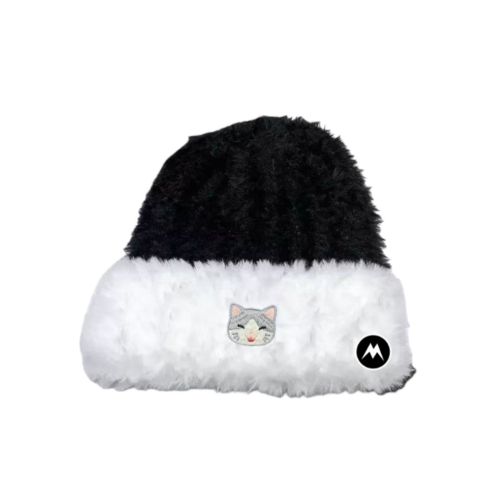 Mrakeai Kyyds MK毛绒帽男女通用拼色秋冬季保暖护耳针织帽显脸小