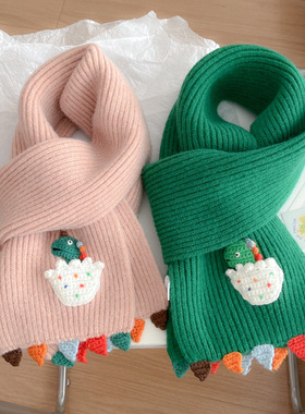 Mrakeai Kyyds MK新款可爱小恐龙绿色毛线围巾女秋冬保暖百搭学生