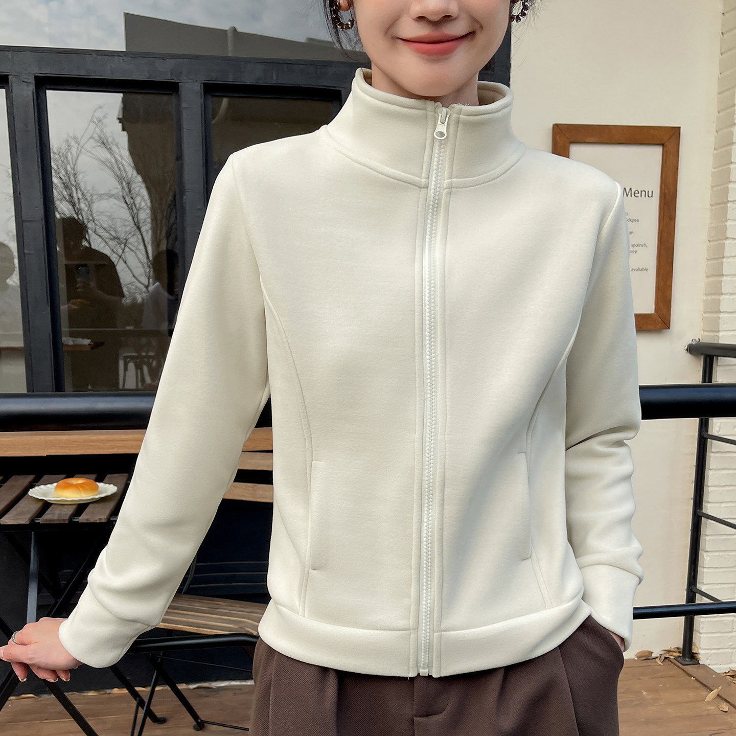 拉链立领加厚卫衣外套女秋冬新款高领打底衫内搭保暖开衫短款上衣