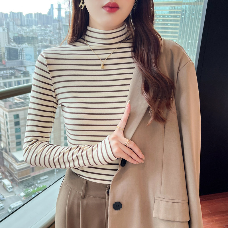 条纹加厚打底衫女长袖