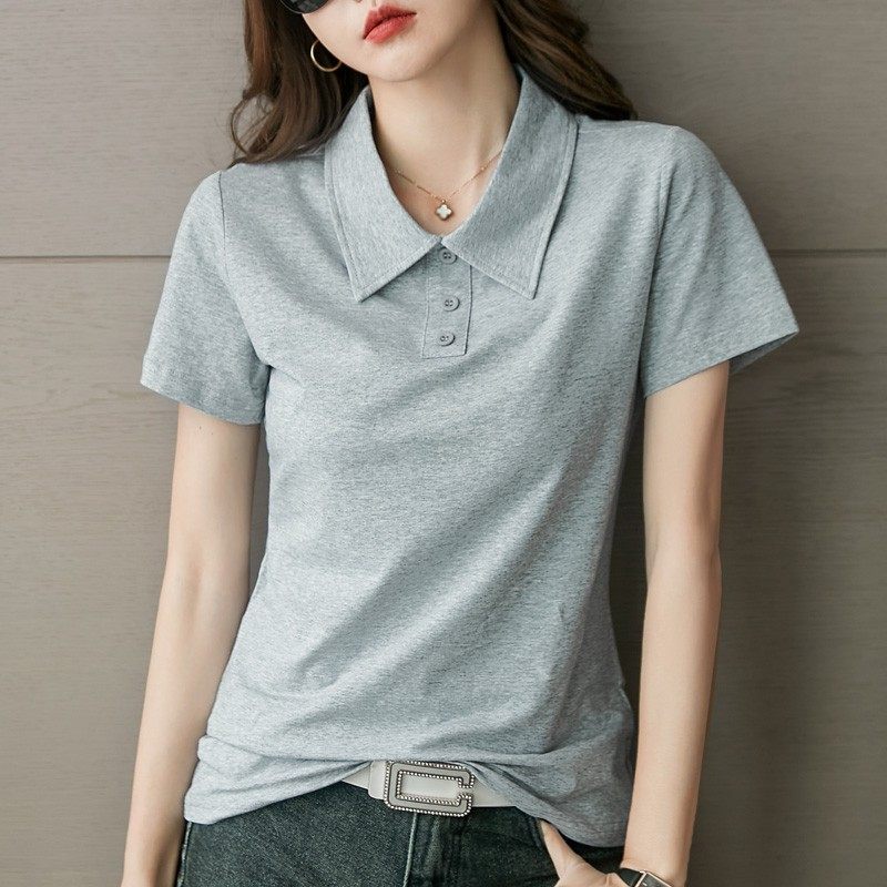 短袖女t恤80支丝光棉POLO衫