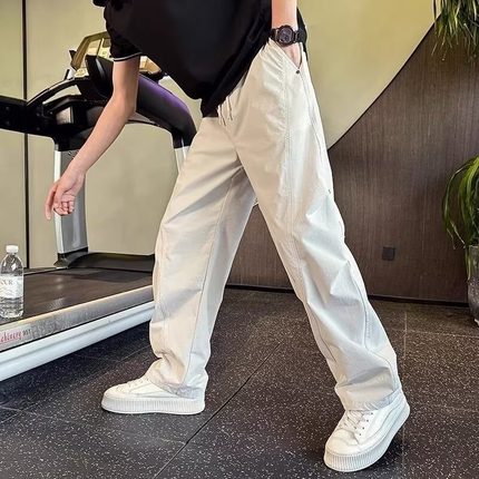 男款弯刀直筒裤痞帅宽松阔腿裤夏季冰丝速干男裤2025新款休闲裤子