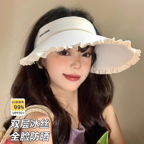 【书婷福利局】日系甜美花边冰丝空顶帽大檐防晒防紫外线太阳帽