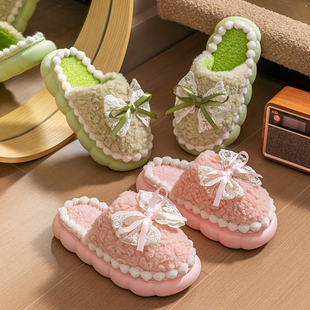 【书婷专享】温柔仙女风ins韩版蕾丝蝴蝶结保软底月子棉鞋