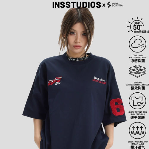 INSstudios复古赛车LOGO刺绣短袖