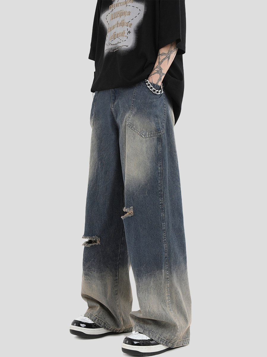 INSSTUDIOS AMERICAN CUT WASH GRADIENT JEANS LOOSE STREET STRAIGHT PANTS