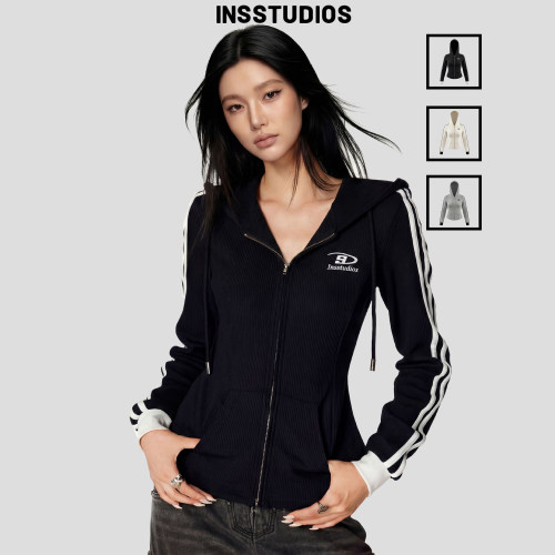 INSstudios收腰针织衫连帽卫衣